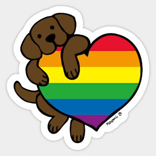 Chocolate Labrador Holding Rainbow Heart Sticker